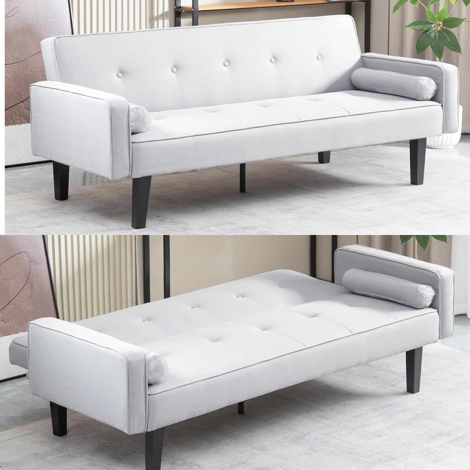 Modern Multi-Functional Convertible Folding Futon Couch Sofa Bed with Adjustable Backrest, Memory Foam Sleeper Couch Double Loveseat Sofa Single Bed for Living Room Small Space Bedroom (Light Gray)