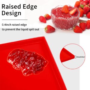 OUCBND 8 Pcs Silicone Dehydrator Trays with Edge - 12 x 10 Inch Non-stick Reusable Dehydrator Fruit Leather Mats with Silicone Scraper Cutter Wheel for Fruit Vegetables Meat Herbs and Liquid (red)