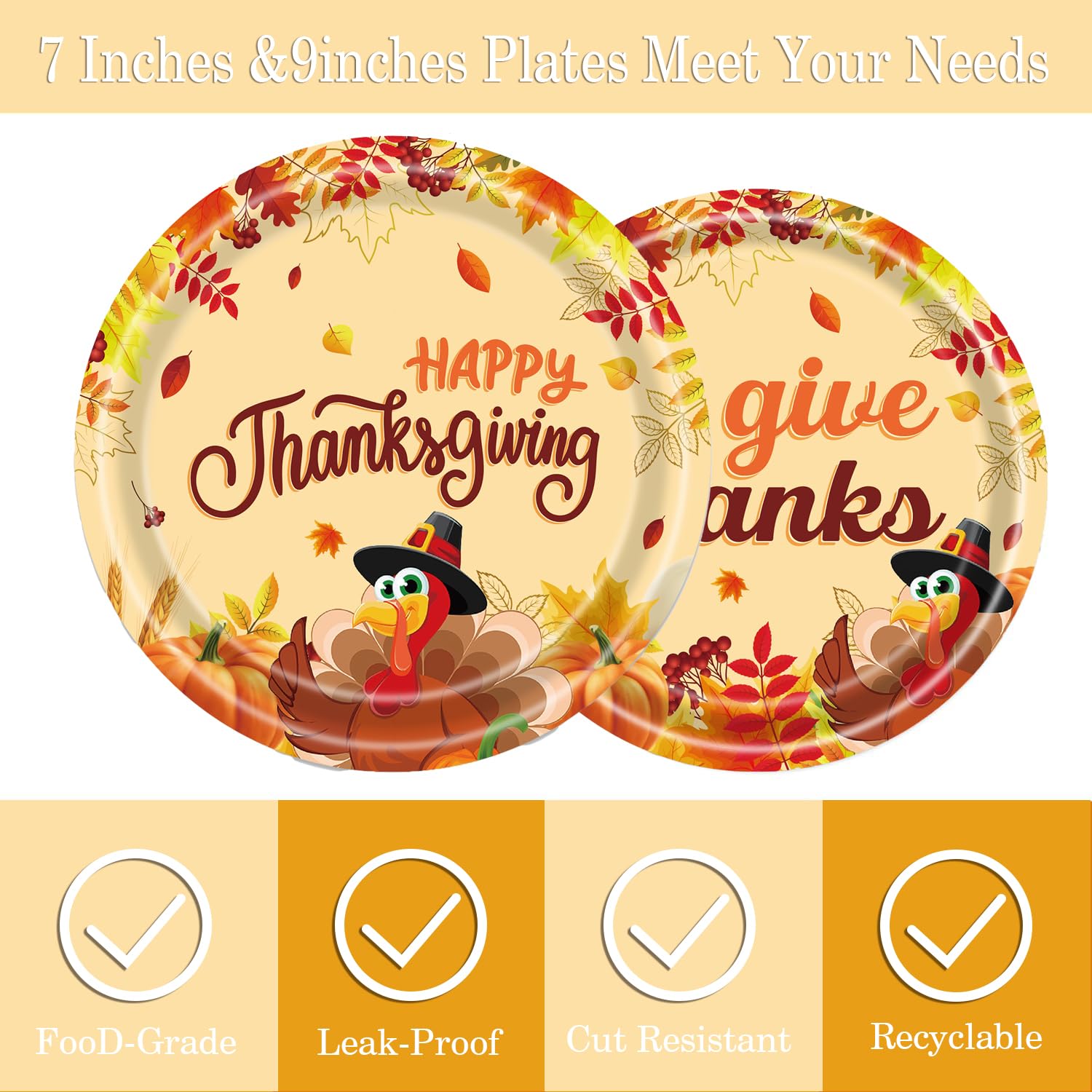 Thanksgiving Party Supplies Tableware Set, Fall Turkey Dinner Plates, Dessert Plates, Napkins for Happy Thanksgiving Party Decorations, Serve 16