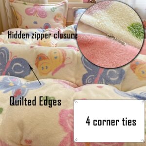 MorroMorn Twin Bedding Sets, Butterfly Pink Duvet Cover Set, Fluffy Comforter Covers Blanket Ultra Soft Kawaii Cute for Girls Kids Toddler Teen Women Twin/Twin XL Size