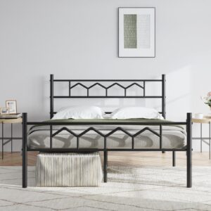 novilla queen bed frame elegant style with headboard and footboard, 14" high metal platform bed frame for bedroom, guest room, heavy duty metal slats support, no box spring needed, easy assembly