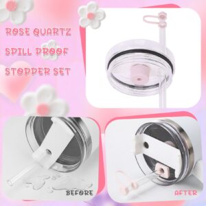 XLSXEXCL 18 Pcs Rose Quartz Cup Accessories for Stanley,Including 9 Pcs Silicone Spill Stopper for Stanley,5 Pcs Straw Cover Cap for Stanley,2 Pcs Charms and Bottom Protector for Stanley Cup 30&40Oz