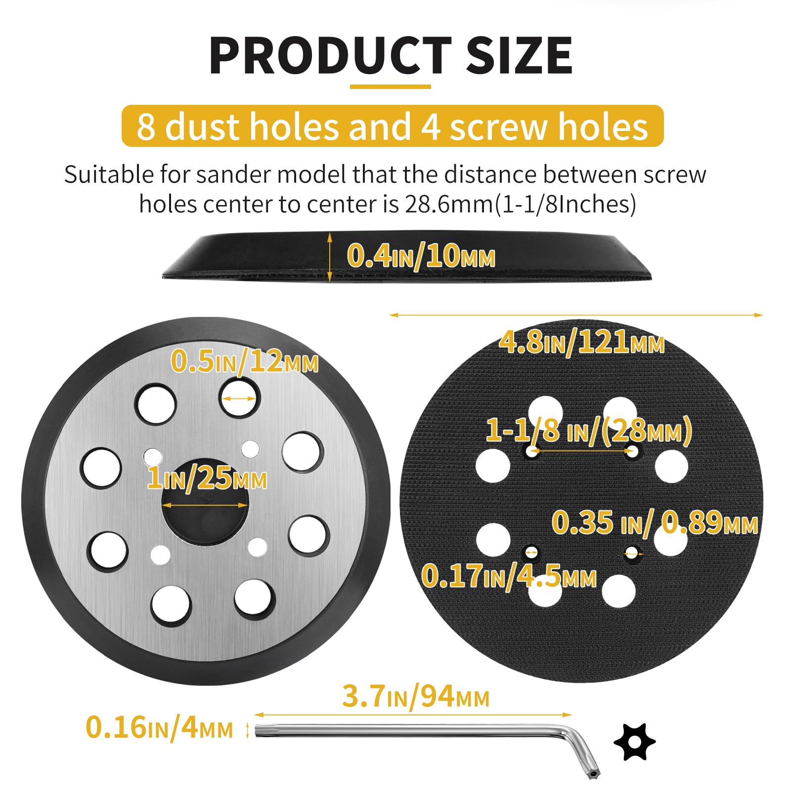 Sander Pad for Milwaukee, 2 Pack 5 Inch 8 Hole Orbital Sander Pad for Milwaukee 6021-21 6034-21 2648-20 2648-21 Random Orbit Sander Replacement Hook and Loop Metal Backing Pad Part Number 51-36-7100