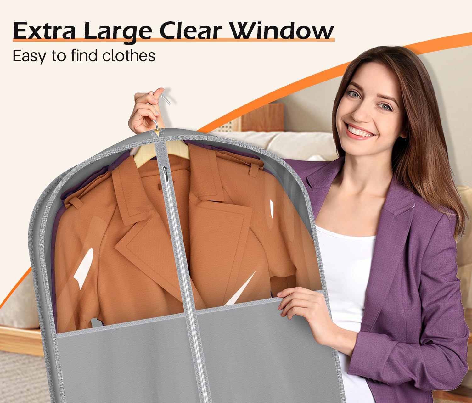 MISSLO 65" Foldable Garment Bags for Hanging Clothes Travel Waterproof Dress Bags for Gowns Long for Closet Storage Dress Protector Bag for Gowns, Suits, Coats, Grey, 2 Packs