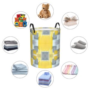 Grey And Yellow Abstract Art Painting Print Monolayer Round Laundry Hamper Circular Dirty Clothes Basket Toy Bins Storage Basket