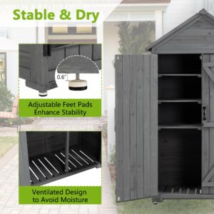 Stylish Grey Wood Outdoor Tool Shed with Shelves & Latch - Versatile Garden Storage Cabinet 39.56"x22.04"x68.89" Durable Weather-Resistant Closet