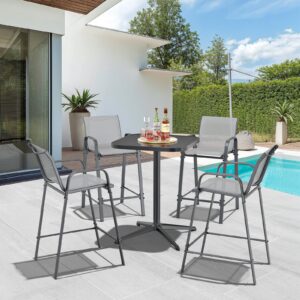 LuxaDomus Outdoor Bar Stool Set of 4, Bar Height Outdoor Chairs Metal Patio Bar Chairs with High Back and Armrest, All Weather Textilene Tall Outdoor Bar Height Chairs for Balcony, Porch