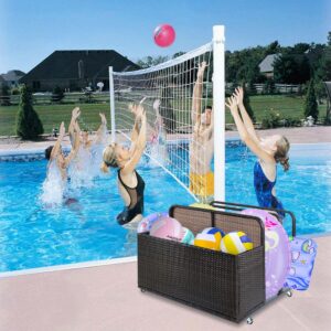 Flarhetoric Double Layer Pool Float Storage Organizer, Waterproof Float Storage Box for Garden, Backyard and Patio, PE Rattan Patio Deck Box Indoor for Pillows, Cushion, Toys, Brown