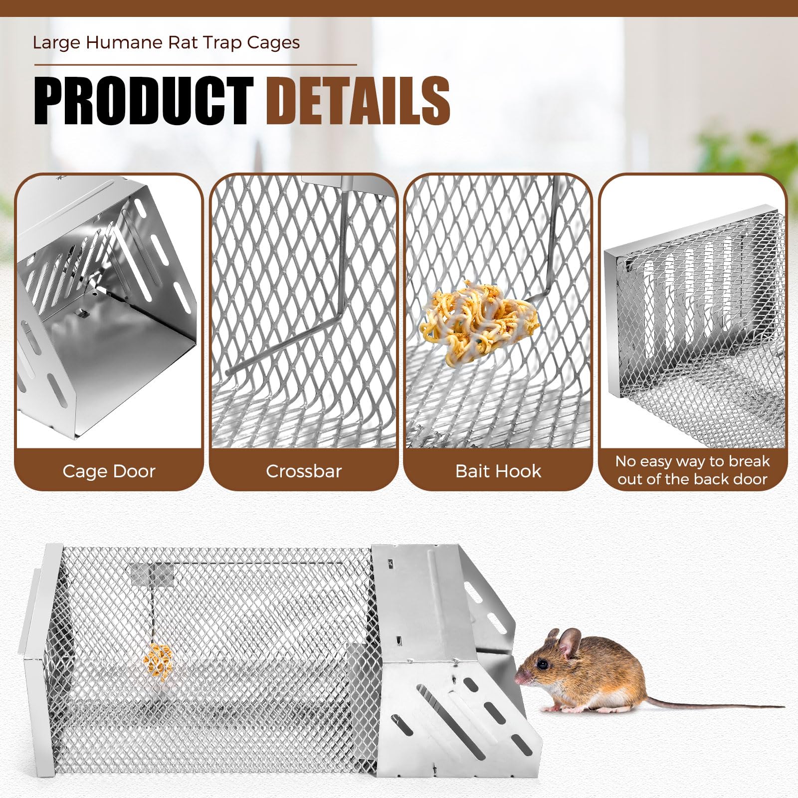 Qualirey 2 Pack Large Humane Rat Trap 15 Inches Combined Automatic Continuous Rat Trap Cage Reusable Rat Traps Indoor for Home Rat Traps Catch and Release Outdoor Mouse Single Door Metal Rat Trap