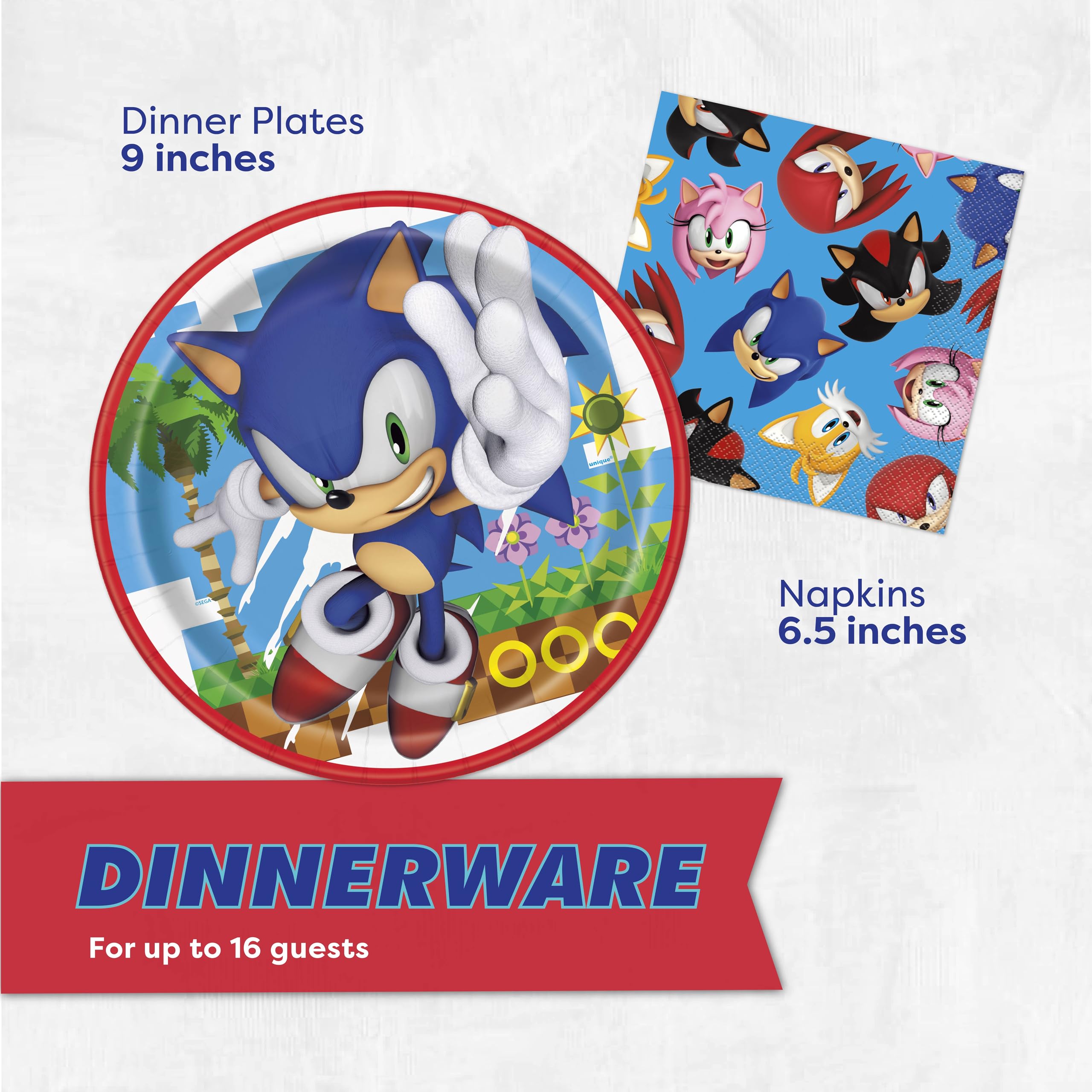 Sonic the Hedgehog Birthday Party Supplies, Plates, Napkins for 16, Table Cover | Sonic Birthday Party Decorations | Sonic Party Decorations | Officially Licensed