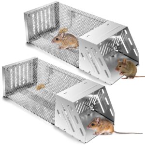 qualirey 2 pack large humane rat trap 15 inches combined automatic continuous rat trap cage reusable rat traps indoor for home rat traps catch and release outdoor mouse single door metal rat trap