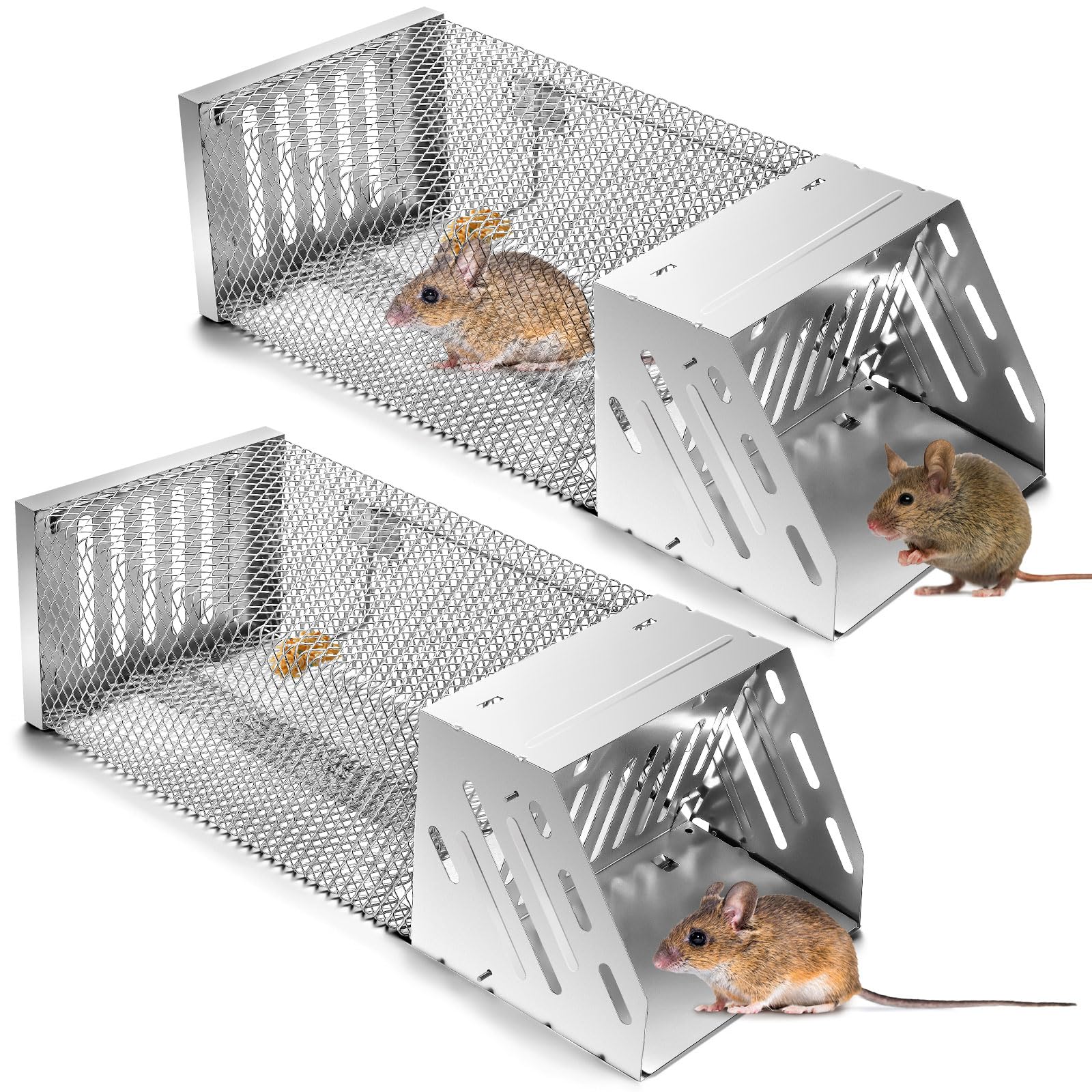 Qualirey 2 Pack Large Humane Rat Trap 15 Inches Combined Automatic Continuous Rat Trap Cage Reusable Rat Traps Indoor for Home Rat Traps Catch and Release Outdoor Mouse Single Door Metal Rat Trap