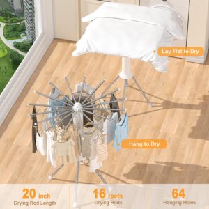 Four-Legged Clothes Drying Rack Foldable, Portable Laundry Drying Rack with 4 Pulleys, Anti-Slip Holes, Windproof Nails, Outdoor Collapsible Drying Rack Clothing, Aluminum Indoor Dry Rack for Clothes