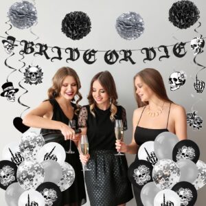 Roetyce Bride or Die Bachelorette Party Decorations, 35PCS Black Bride to Be Banner Balloons Sash Veil Hanging Swirls Cake Topper Kit, Till Death Do Us Decorations for Bridal Shower Wedding Party