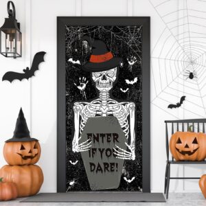 Halloween Scary Skeleton Door Cover Decorations Halloween Skull Party Banner Decor Day of the Dead Scary Skeleton Door Cover for Halloween Party Haunted House Decorations(35.4"x 72.8")