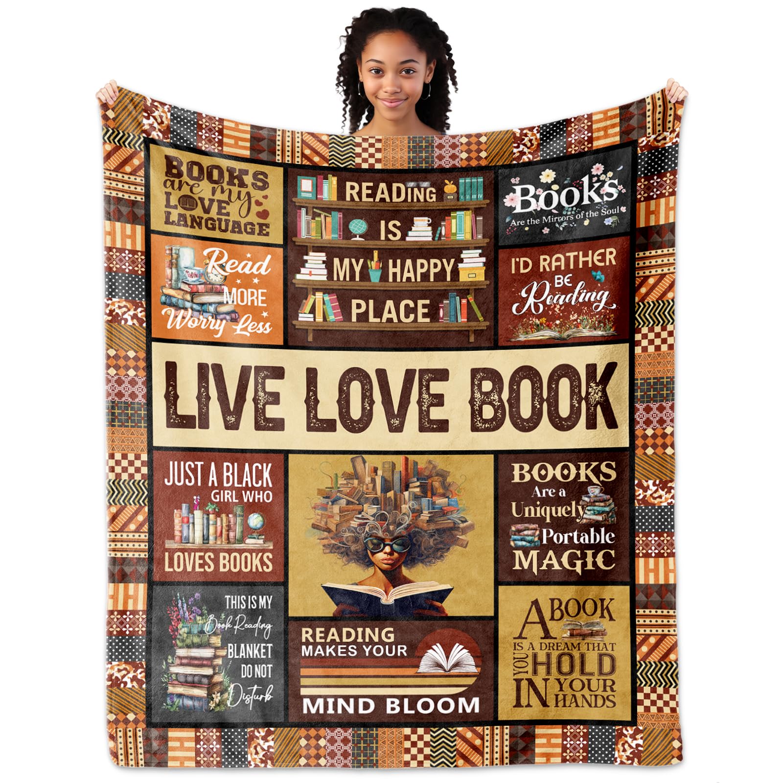 ACBEAT African American Black Girl Reading Gifts, Book Lovers Gifts Blanket 60"x50", Gifts for Book Lovers Women, Reader Blanket, Librarian Gifts, Book Club/Bookworm/Bookish Book Lovers