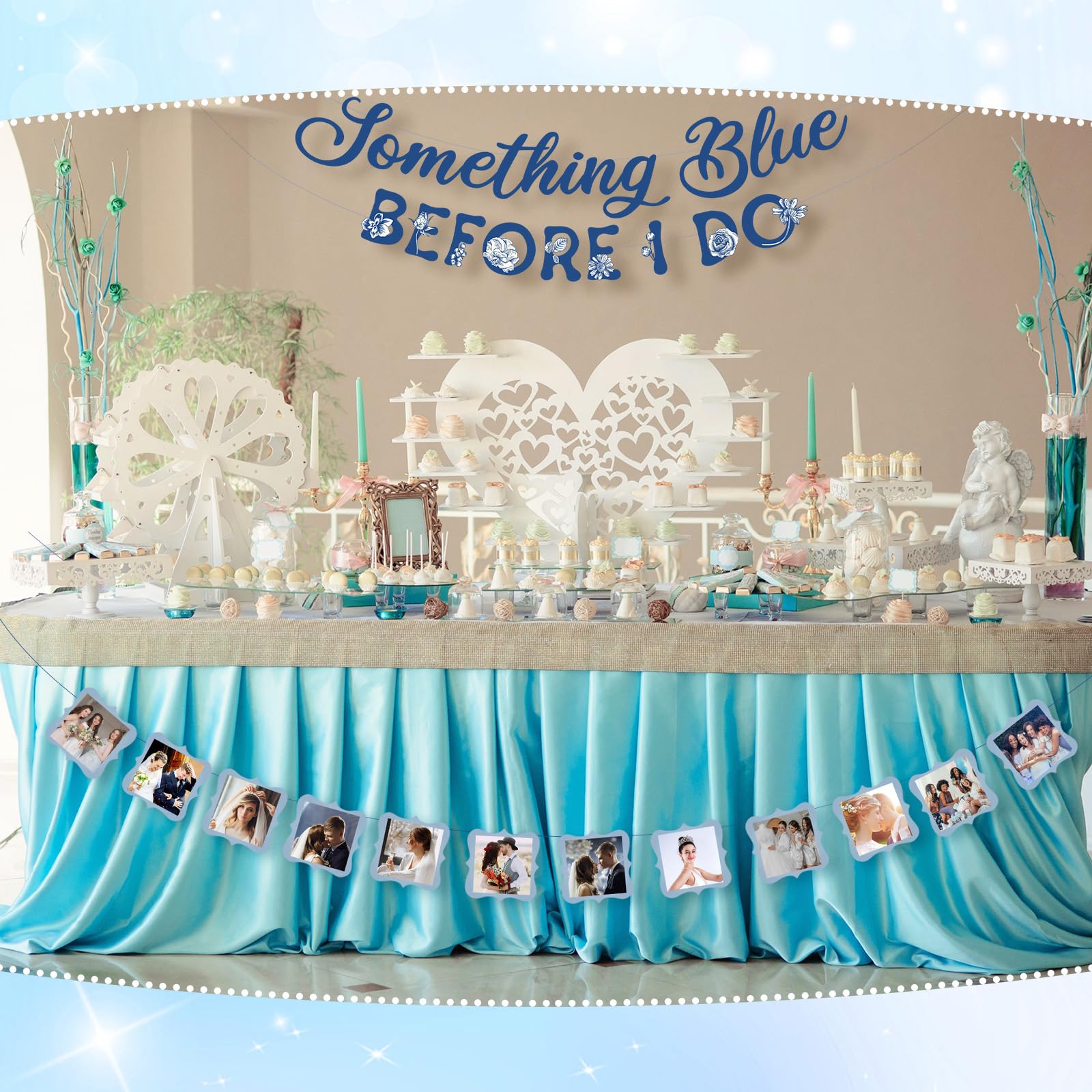 Yeaqee 2 Pcs Something Blue Before I Do Bridal Shower Decorations Including Something Blue Before I Do Banner Blue Photo Banner Bridal Party Decorations for Wedding Engagement Anniversary Party Decor