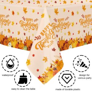 MEHOFOND 3 Pcs Happy Thanksgiving Disposable Tablecloth, Pumpkin Maple Leaves Fall Thanksgiving Party Decorations, Autumn Give Thanks Plastic Table Cover, Thanksgiving Dinner Party Supplies