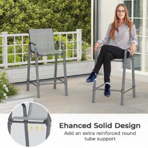 LuxaDomus Outdoor Bar Stool Set of 4, Bar Height Outdoor Chairs Metal Patio Bar Chairs with High Back and Armrest, All Weather Textilene Tall Outdoor Bar Height Chairs for Balcony, Porch