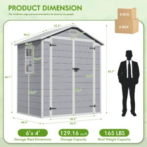 Flamaker 6 x 4 FT Outdoor Storage Shed, Garden Resin Shed with Floor, Plastic Tool Shed with Lockable Door for Backyard Patio Lawn Pool