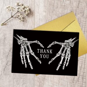 Qiliji Gothic Thank You Card for Him Her, Goth Skeleton Heart Hands Thank You Card, Halloween Party Thank You Card, Wedding Thank You Card, Spooky Appreciation Card