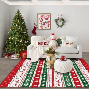 u'artlines christmas washable area rug 5 x 7 ft colorful christmas tree deer bell laundry rug runner non slip winter soft throw rugs carpet for entryway living room bedroom