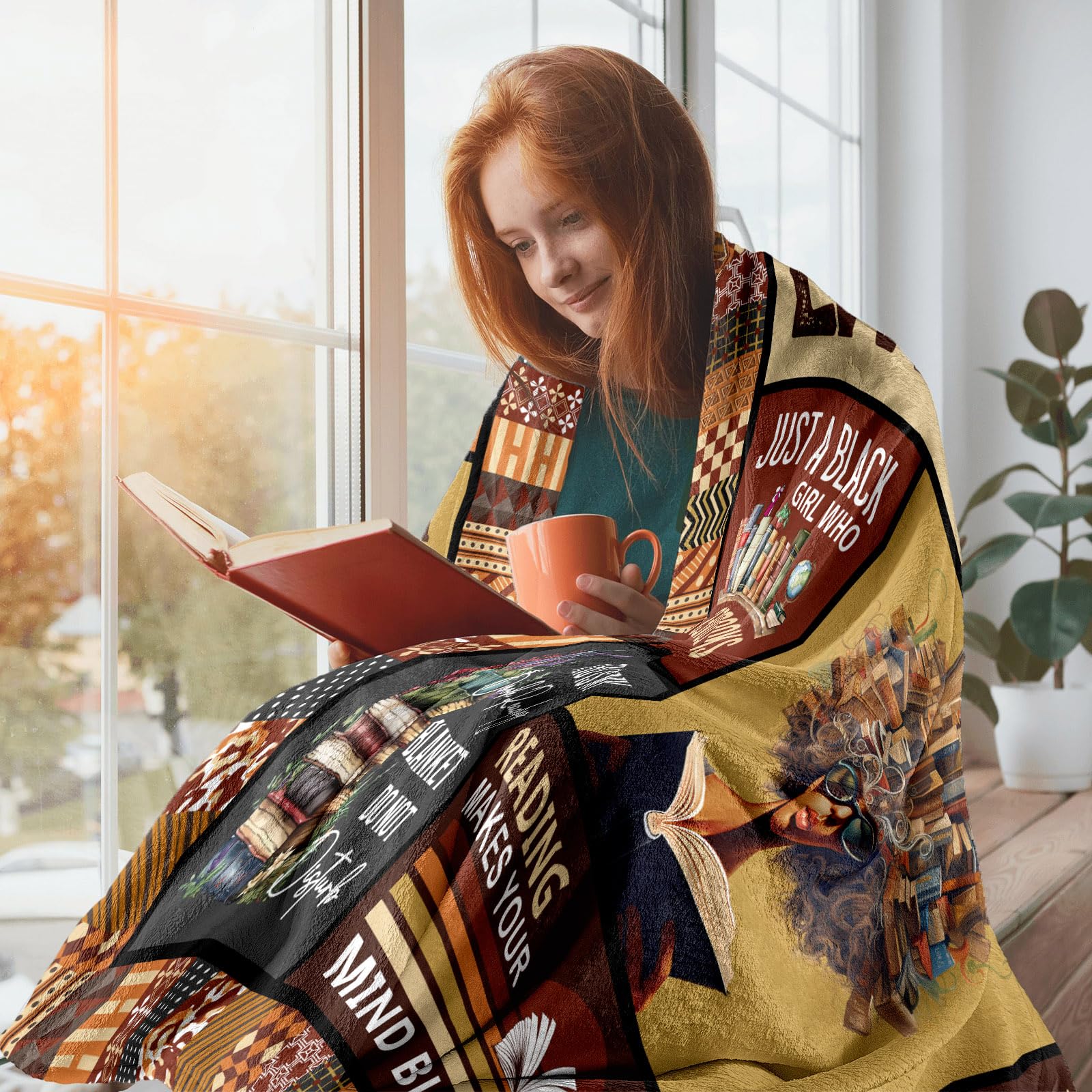 ACBEAT African American Black Girl Reading Gifts, Book Lovers Gifts Blanket 60"x50", Gifts for Book Lovers Women, Reader Blanket, Librarian Gifts, Book Club/Bookworm/Bookish Book Lovers