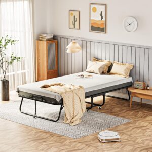 Greenvelly Folding Bed with Mattress, 75" x 38" Roll Away Beds for Adults,Metal Frame Fold Up Beds with Memory Foam Mattress,Guest Bed