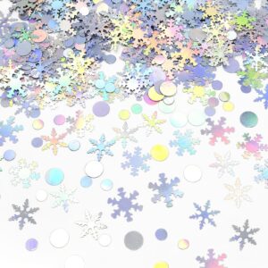 Quacc Laser Silver Snowflakes Confetti Lovely Winter Wedding Confetti Xmas Table Decorations Circles Party Confetti Sequins for Frozen Themed Birthday Party, Gender Reveal (30g, About 900pcs)