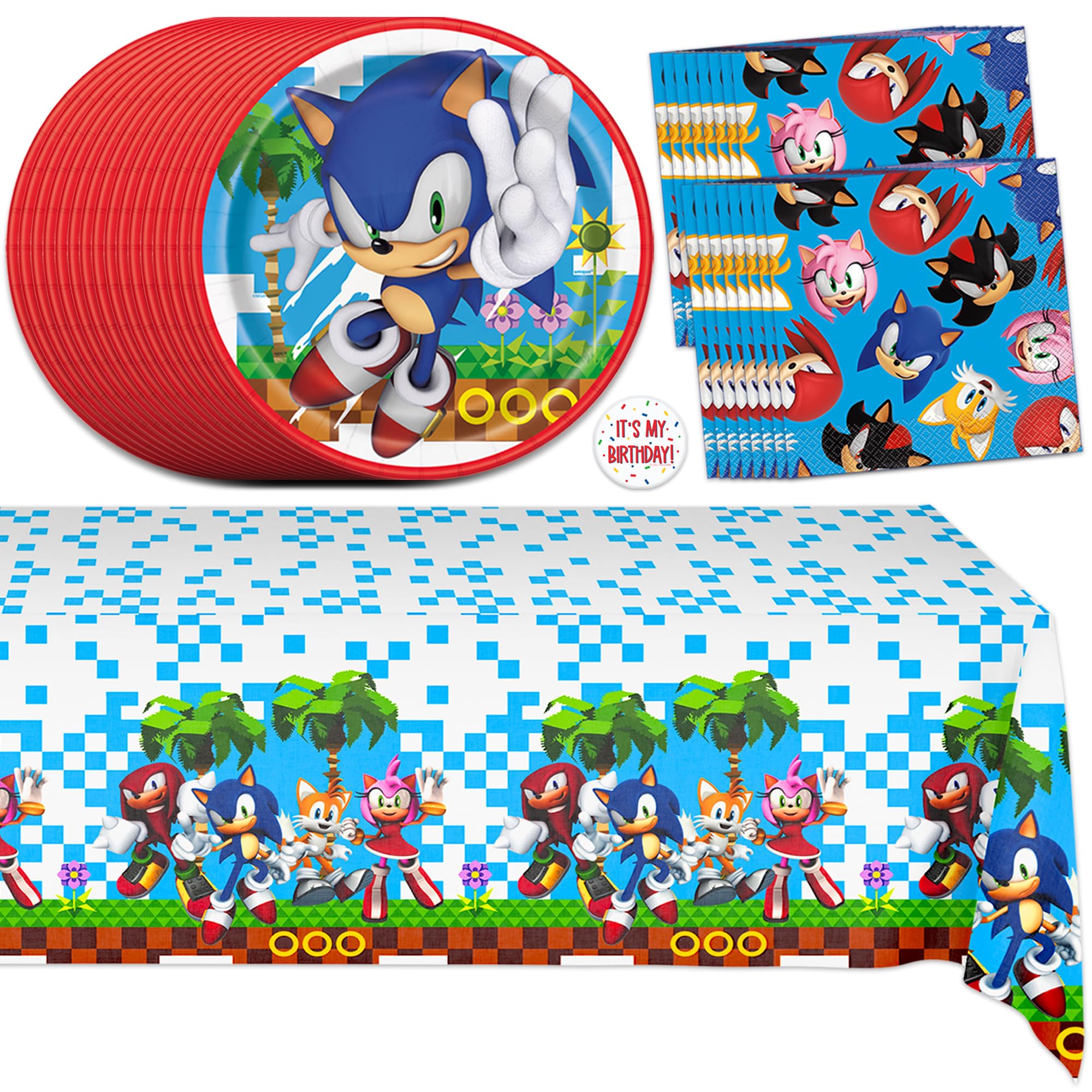 Sonic the Hedgehog Birthday Party Supplies, Plates, Napkins for 16, Table Cover | Sonic Birthday Party Decorations | Sonic Party Decorations | Officially Licensed