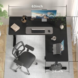 XINYAO L Shaped Standing Desk Adjustable Height 63 x 55 Corner Standing Desk Electric Sit Stand Up Computer Desk L Shaped for Gaming Working Studying Coner Workstation Office Home (Black)