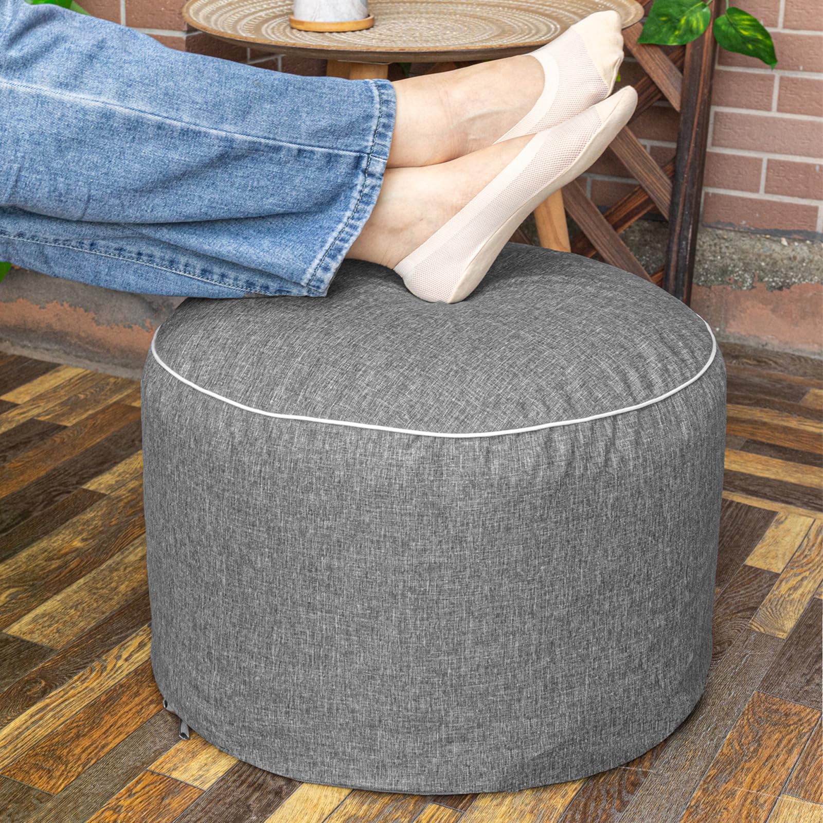 AbunHeri Outdoor Ottoman Outdoor Ottomans for Patio 19x12 Inches Modern Lightweight Foam Stuffed Pouf Outdoor Footstool Footrest Foot Stool Waterproof (Gray)