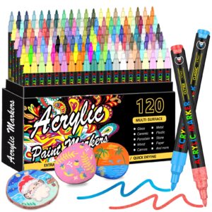 xpaofey 120 colors acrylic paint markers, acrylic paint pens paint markers, extra fine tip paint pens for rock painting, canvas, wood, stone, ceramic, glass, fabric, diy crafts making art supplies