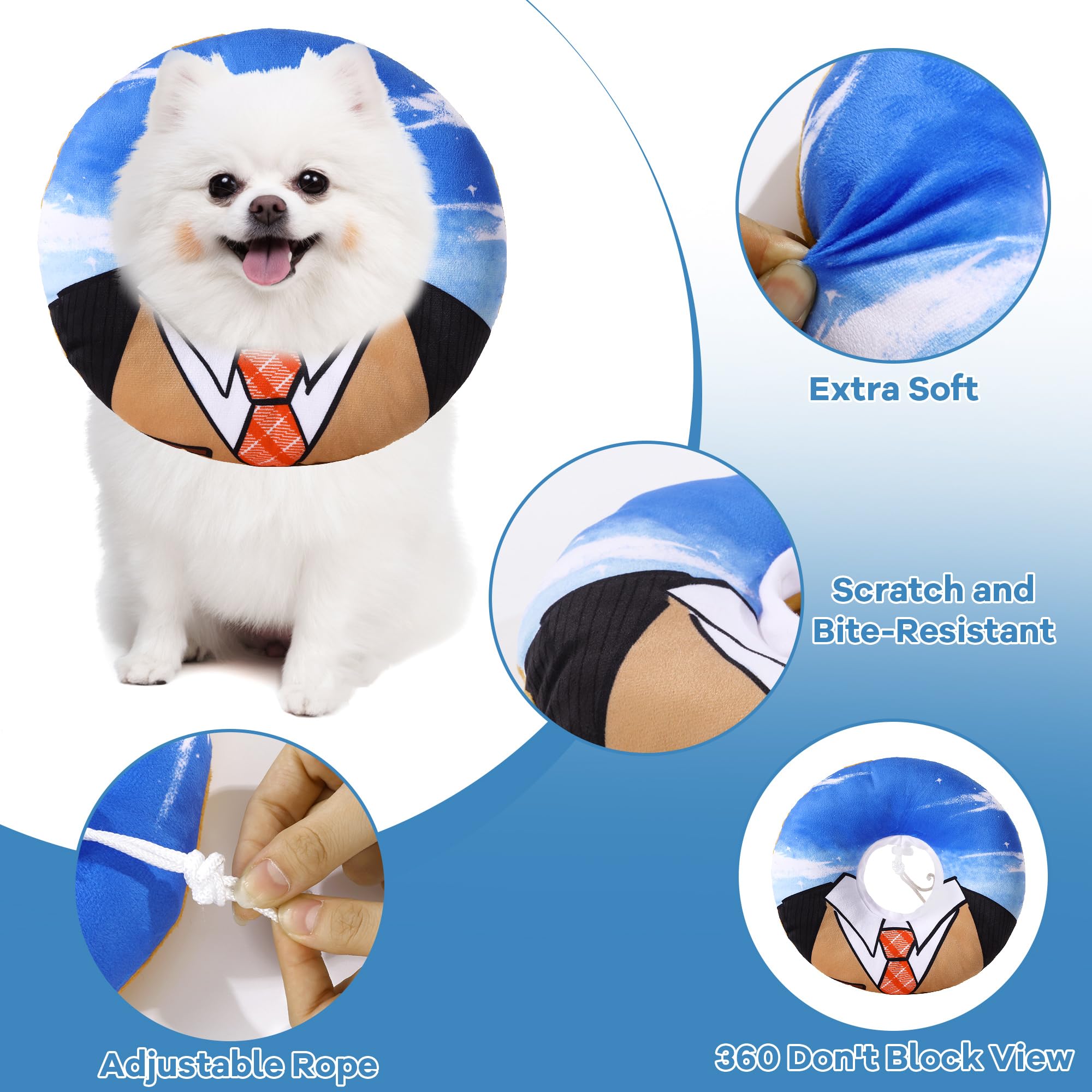 BALAPET Soft Dog Recovery Collar, Comfortable Lightweight Adjustable Pet Cone Collar for Dogs Recovery and Stop Licking,Fun Suit Pattern Styles Elizabethan Collar for Small Dog Cat(M)