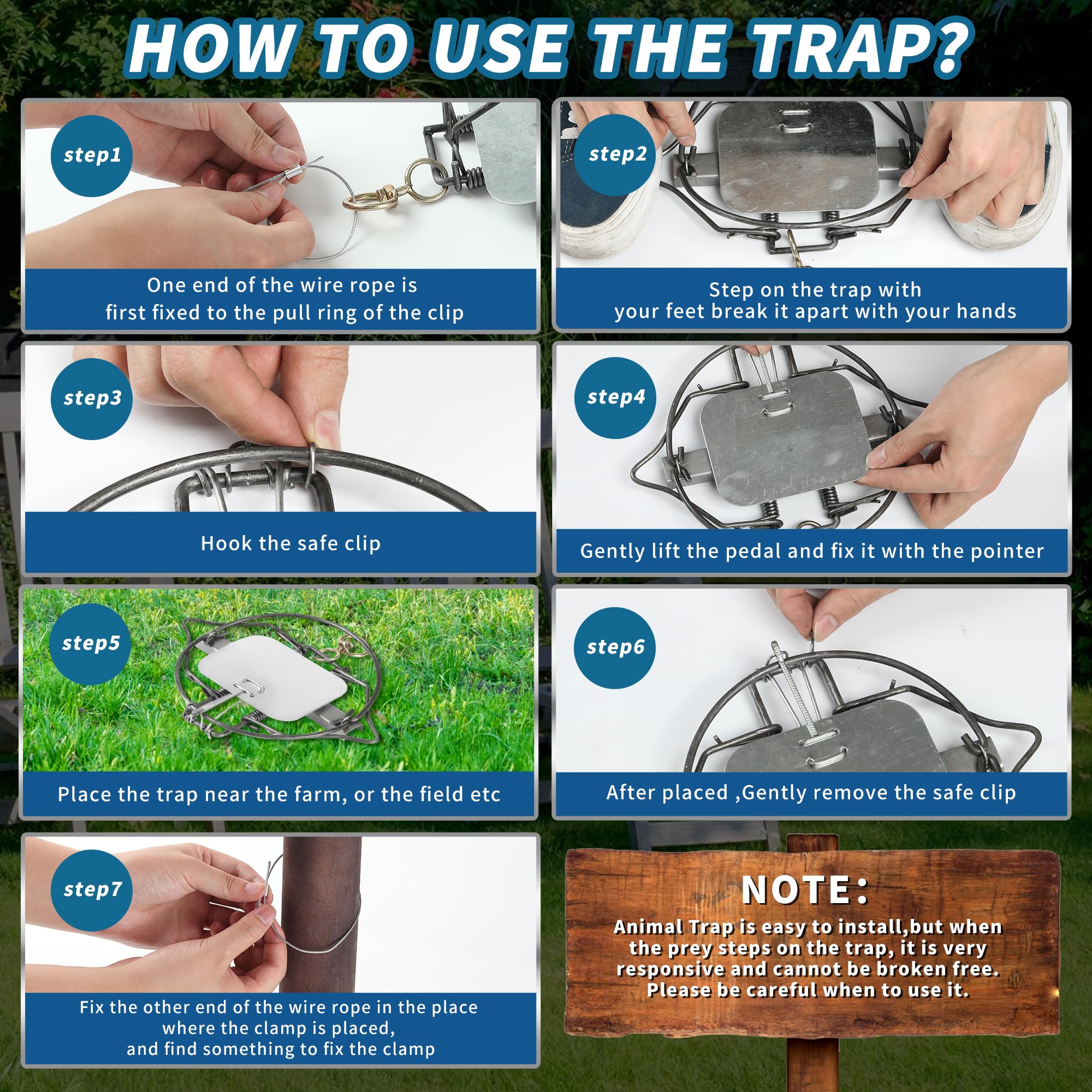 2 Pack Reusable Small Spring Animal Trap, Metal Pedal Rat Trap (7'')