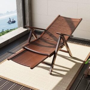 Chaise Lounge Chair for Outdoor,Patio Lounge Chair with 5 Adjustable Positions,Bamboo Chaise Lounge with Extendable Legs,Pool Recliner for Poolside Deck Backyard Lawn,Braun