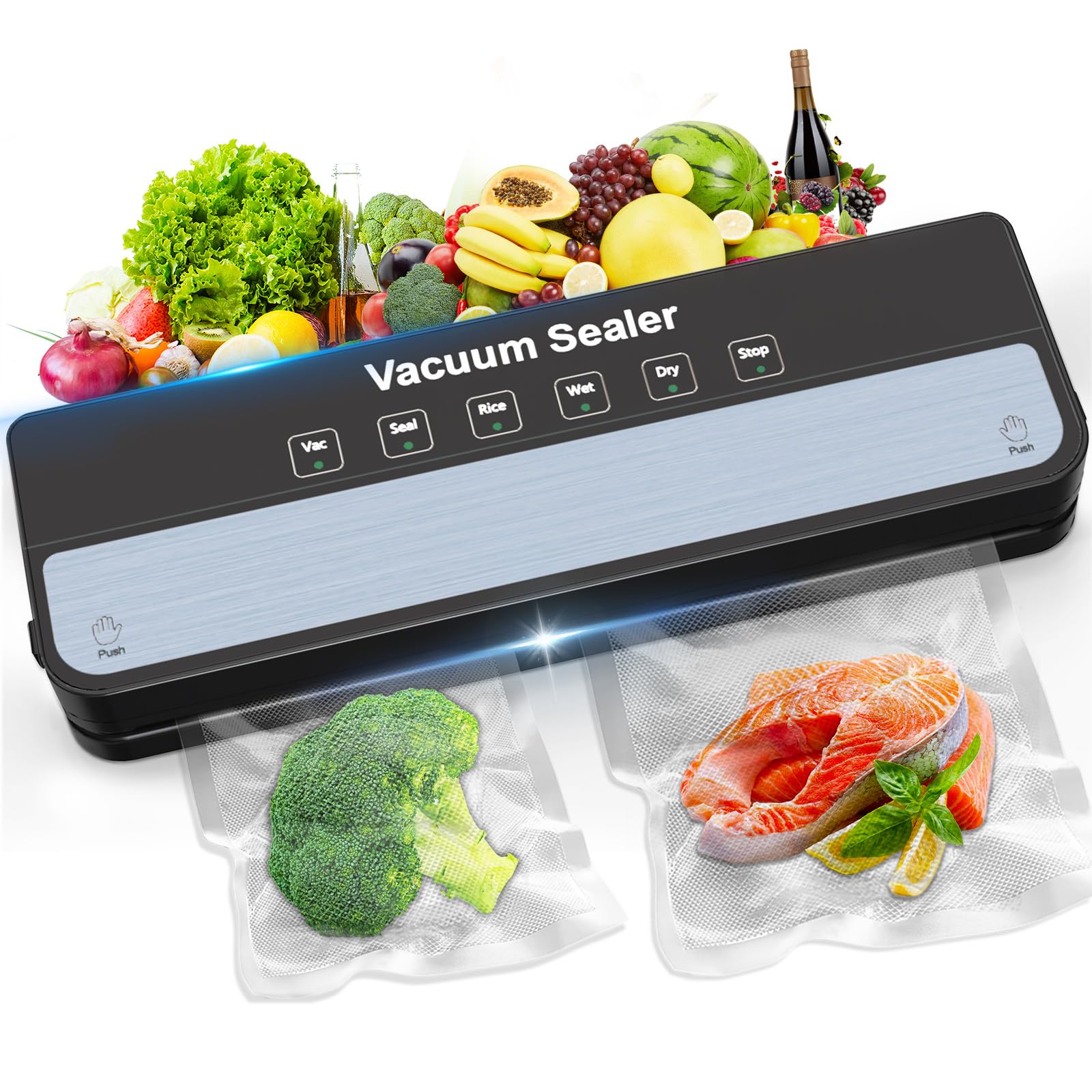 Vacuum Sealer Machine Food Vacuum Sealer for Food Storage Food Sealer Machine 6-in-1 for Dry/Moist Modes, Compact Design with 10 Vacuum Sealer Bags