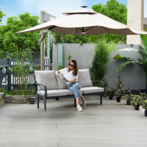 Outlux 1Set Aluminum Sofa Chairs, Three People Sofa with Rust-Resistant Cushions -Perfect for Yard, Deck, Porch, and Balcony (Only 1sofa)