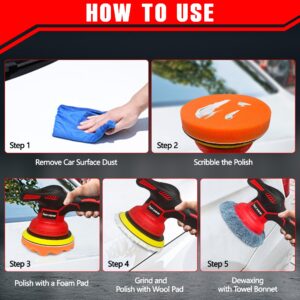 Cordless Car Buffer Polisher for Milwaukee 18V Battery, 6 Inch Portable Orbital Buffer Polisher Kit, 8 Variable Speed Car Polisher for Car Detailing/Polishing/Waxing (Battery Not Include)