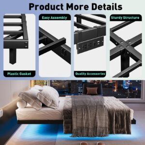 AGXI Floating Bed Frame Full Size with LED Lights and Charging Station, 14 Inch Floating Bed Frame Full- Modern Full Size Bed Frame Easy Assembly No Box Spring Needed