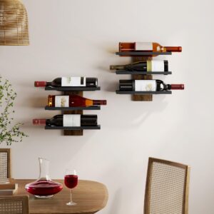 Hoctieon 3-Set 3 Tier Wall Mount Wine Rack, Wood Wine Racks for Wall, Wall Mounted Wine Bottle Rack, Wine Wall Rack, Wine Holder Wall Mounted, Wall Mounted Wine Bottle Racks for Display, Rustic Brown