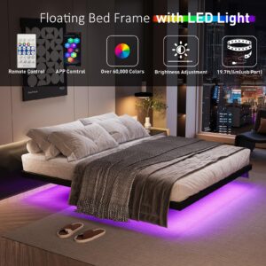 AGXI Floating Bed Frame Full Size with LED Lights and Charging Station, 14 Inch Floating Bed Frame Full- Modern Full Size Bed Frame Easy Assembly No Box Spring Needed