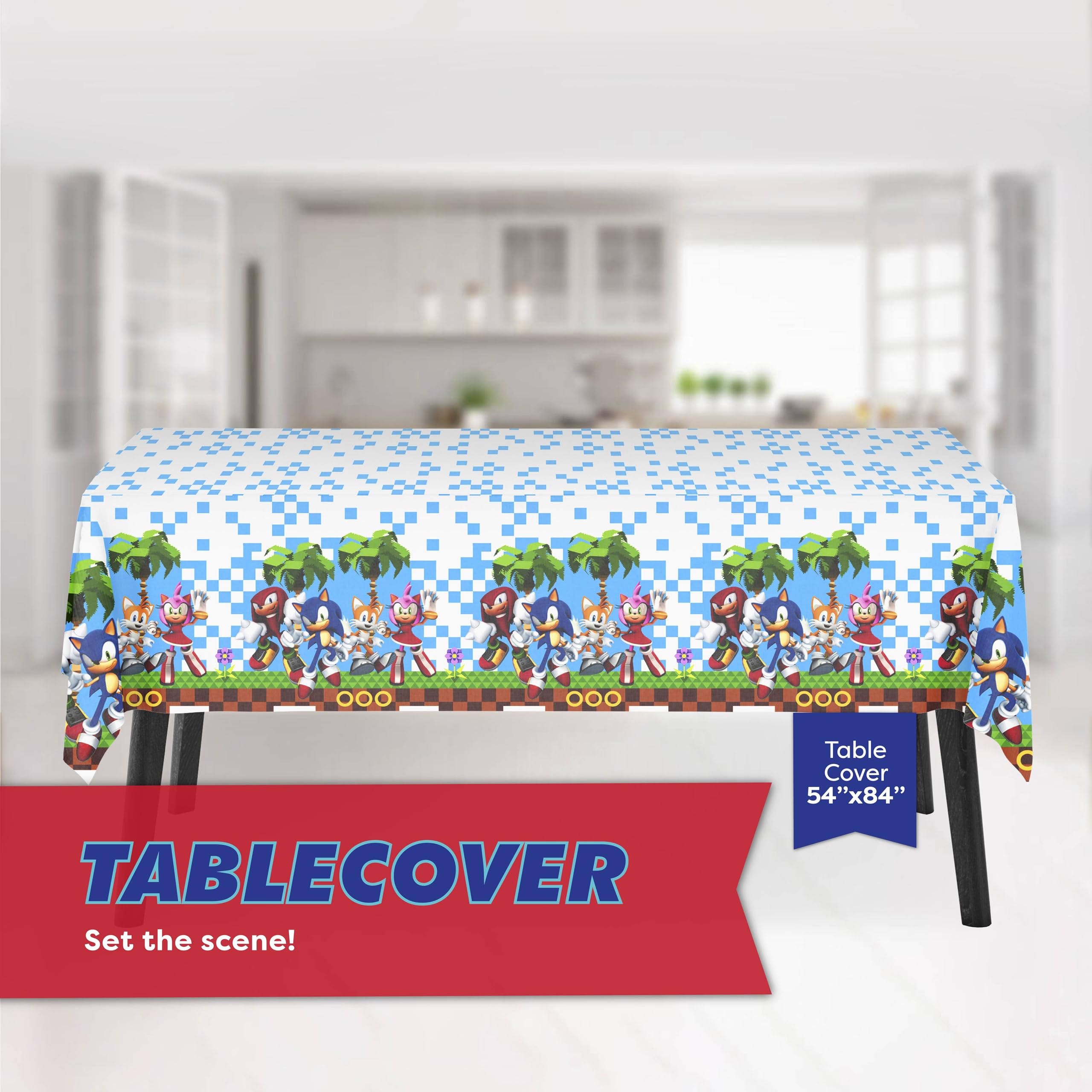 Sonic the Hedgehog Birthday Party Supplies, Plates, Napkins for 16, Table Cover | Sonic Birthday Party Decorations | Sonic Party Decorations | Officially Licensed