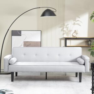 Modern Multi-Functional Convertible Folding Futon Couch Sofa Bed with Adjustable Backrest, Memory Foam Sleeper Couch Double Loveseat Sofa Single Bed for Living Room Small Space Bedroom (Light Gray)