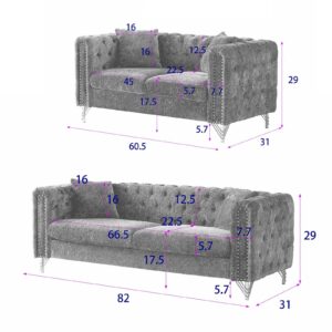 Antetek 2 Piece Living Room Furniture Sets, Modern Chenille Couch and Loveseat Sofa Set, Upholstered Buttons Tufted 3 Seater Sofa Couches W/Copper Nail for Living Room, Bedroom, Beige