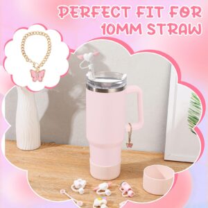 XLSXEXCL 18 Pcs Rose Quartz Cup Accessories for Stanley,Including 9 Pcs Silicone Spill Stopper for Stanley,5 Pcs Straw Cover Cap for Stanley,2 Pcs Charms and Bottom Protector for Stanley Cup 30&40Oz