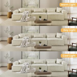 POVISON Smart 128.35" Power Modern Sofa Bed Oversized Large Sleeper Sectional Sofa Bed Convertible Couch Bed for Living Room Electric Pull Out with Deep Seat Comfy Velvet Beige Sofa