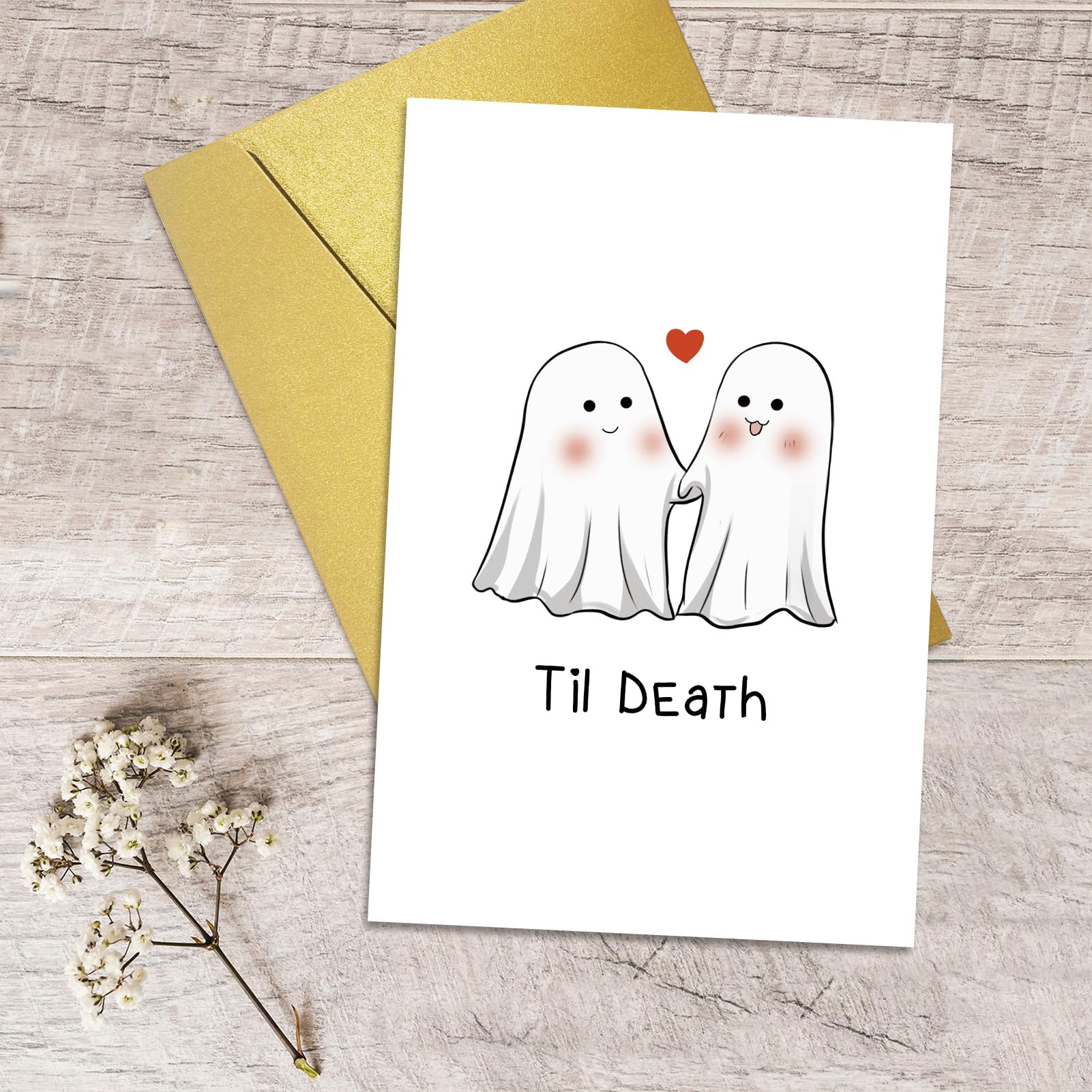 Qiliji Cute Ghost Wedding Card, Halloween Anniversary Card for Couple, Bridal Shower Card for Bride, Engagement Card for Friend, Valentine's Day Card for Husband Wife, Til Death Greeting Card