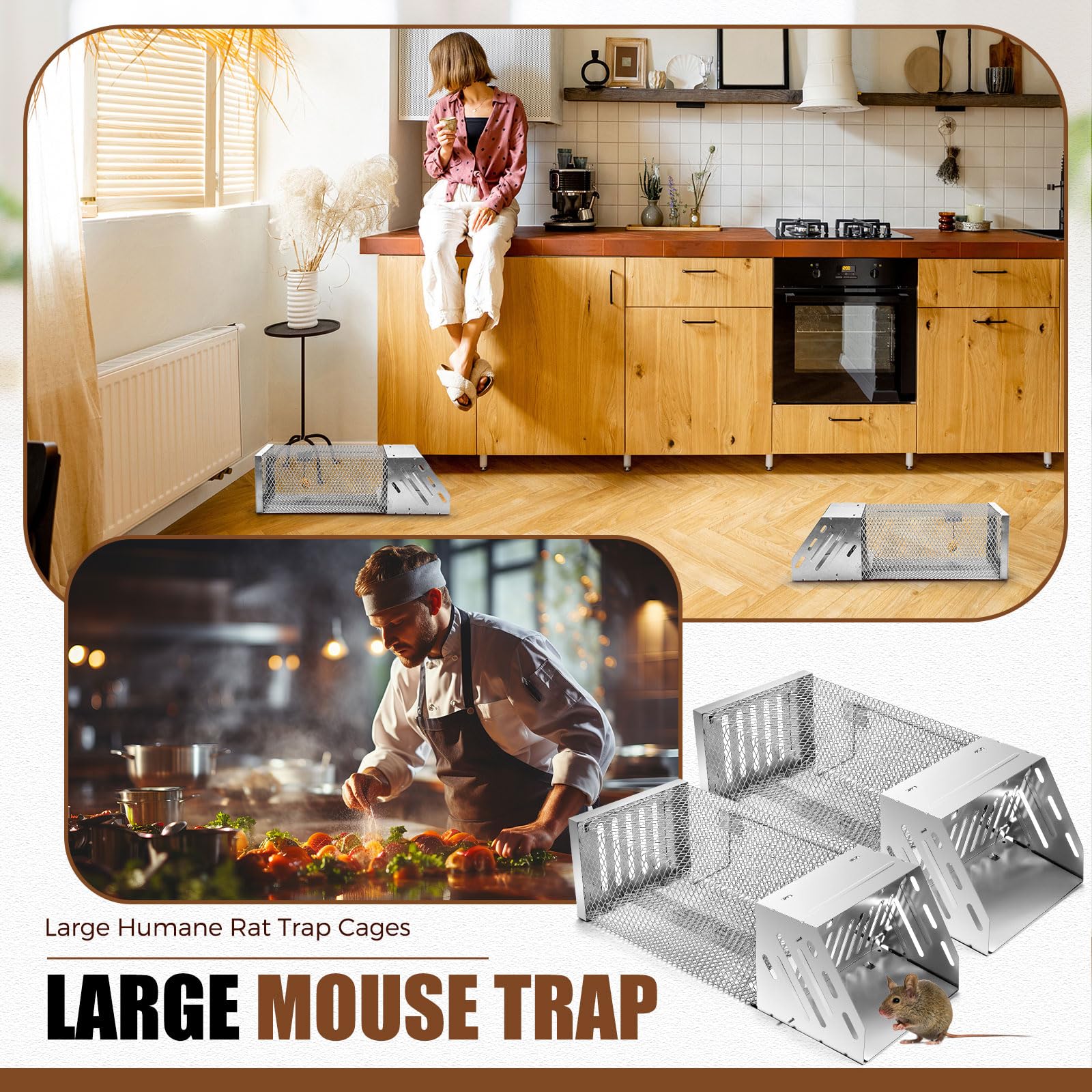 Qualirey 2 Pack Large Humane Rat Trap 15 Inches Combined Automatic Continuous Rat Trap Cage Reusable Rat Traps Indoor for Home Rat Traps Catch and Release Outdoor Mouse Single Door Metal Rat Trap