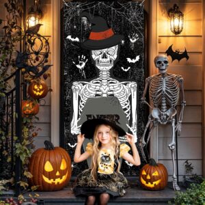 Halloween Scary Skeleton Door Cover Decorations Halloween Skull Party Banner Decor Day of the Dead Scary Skeleton Door Cover for Halloween Party Haunted House Decorations(35.4"x 72.8")